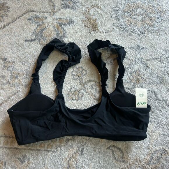 NWT Aerie Black Ruffle Bikini Top S - Picture 2 of 3